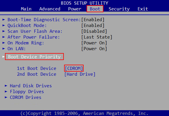 AMI BIOS menu