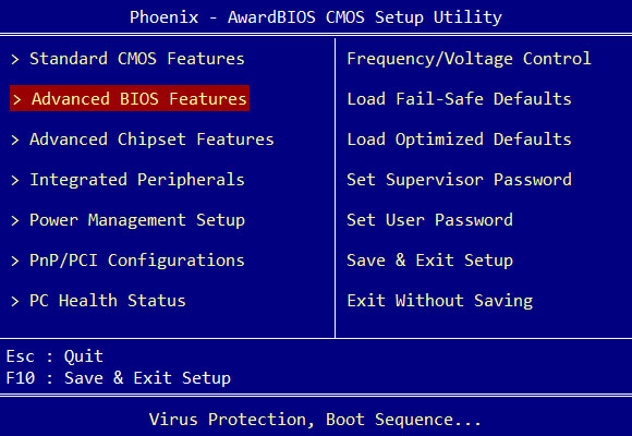 Award BIOS menu