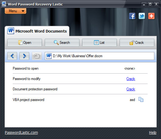 Crack MS Word password