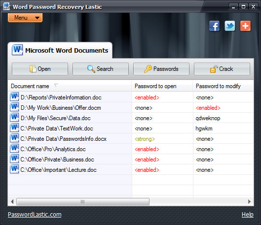 List of MS Word passwords
